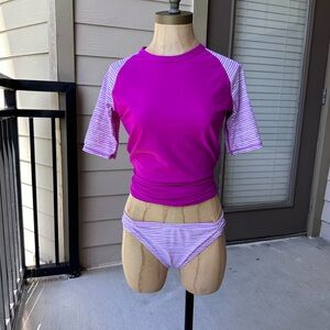 Purple and White Striped Swim Set